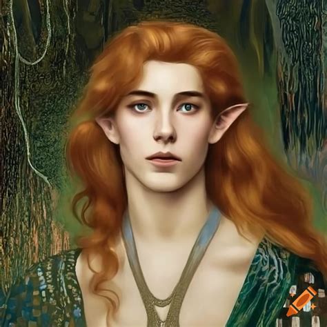 Gustav Klimt Inspired Poster Of An Attractive Young Male Elven Prince