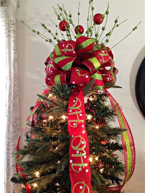 Large Red And Green Christmas Bow Ribbon Tree Topper Fast Shipping