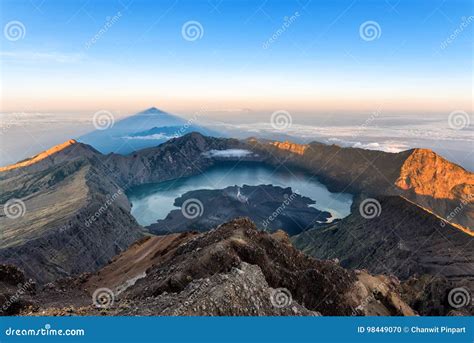 Scenery Of Mount Rinjani Active Volcano And Crater Lake From The