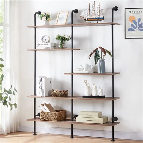 Homissue Industrial Bookshelf Tier Open Wall Mount Ladder Bookshelf