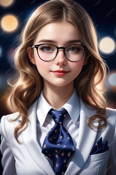 Premium Photo A Young European Pretty Girl In Suit And Glasses On A Night Background In