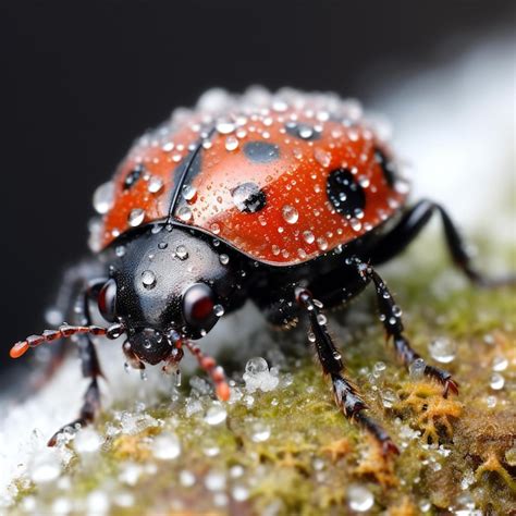 Premium Photo Ladybug On The Grass Covered With Dew Drops Macro