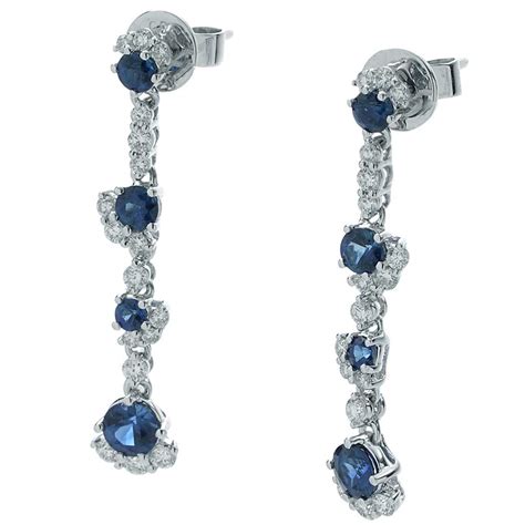 Blue Sapphire and Diamond Drop Dangle Earrings | New York Jewelers Chicago