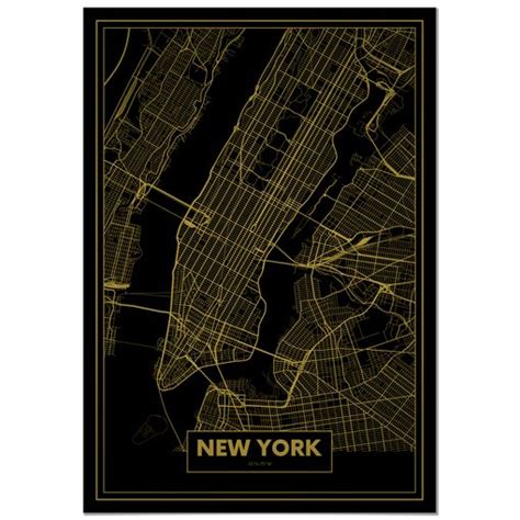 Panorama Cuadro De Aluminio Mapa Oro De Nueva York X Cm Con Ofertas