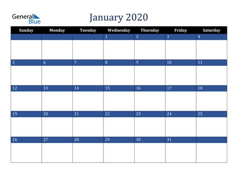 January 2020 Calendar - PDF Word Excel