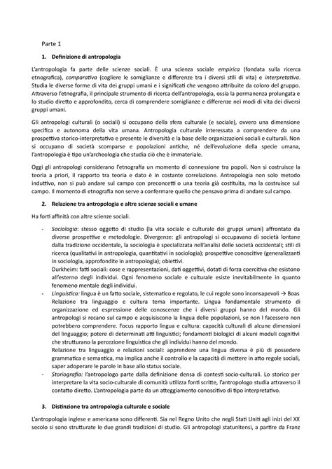 Riassunto Antropologia Culturale E Sociale Palumbo Parte 1