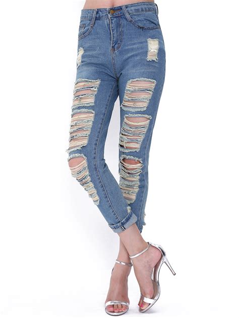 Blue Vintage Ripped Denim Pant SheIn Sheinside