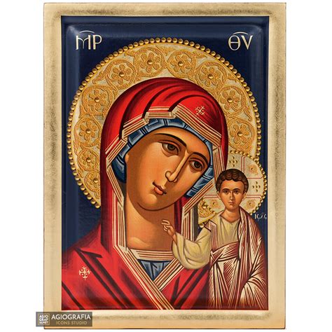 Virgin Mary Of Kazan Eastern Christian Icon On Wood With Gold Leaf Agiografia Icons