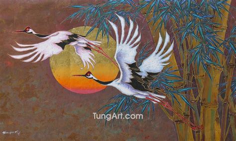 B 7 Flying Cranes Over Bamboo Grove Hua Yao Tung Artist