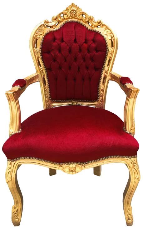 Fauteuil De Style Baroque Rococo Tissu Velours Bordeaux Et Bois Dor