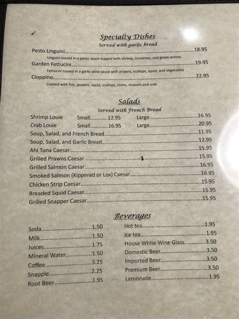 Menu at Sea Harbor Fish Market restaurant, Salinas