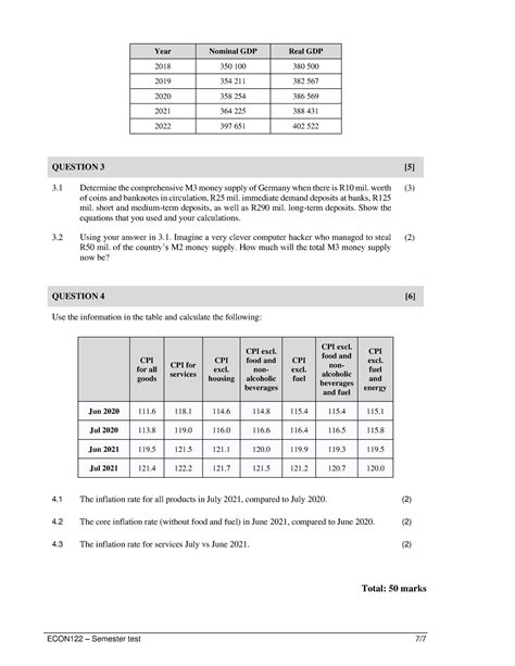ECON 122 Semester Test Eng ECON122 Semester Test 7 Year Nominal