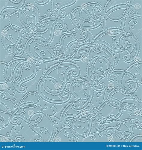 3d Textured Emboss Paisley Seamless Pattern Embossed Floral Blue