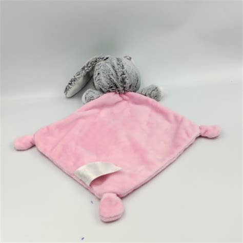 Doudou Plat Phosphorescent Lapin Ours Gris Rose Blanc Toiles Douce