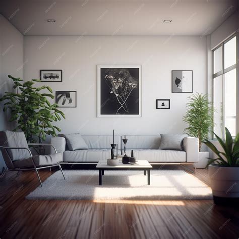 Premium AI Image | A living room with a plant on the wall and a picture ...