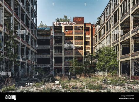 Detroit, Michigan, United States - October 2018: View of the abandoned Packard Automotive Plant ...