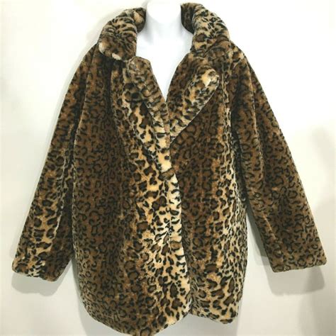 Louise Paris Womens 2x Leopard Animal Print Faux Fur Plush Coat Jacket