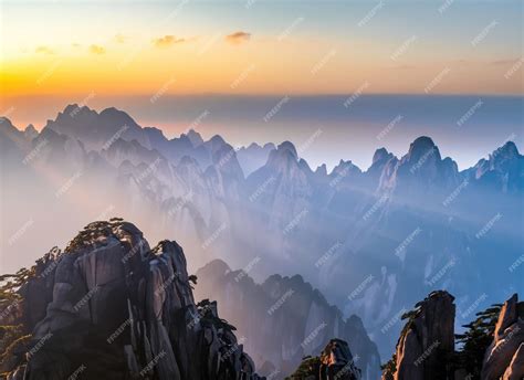 Premium Photo | Beautiful Huangshan mountains landscape at sunrise