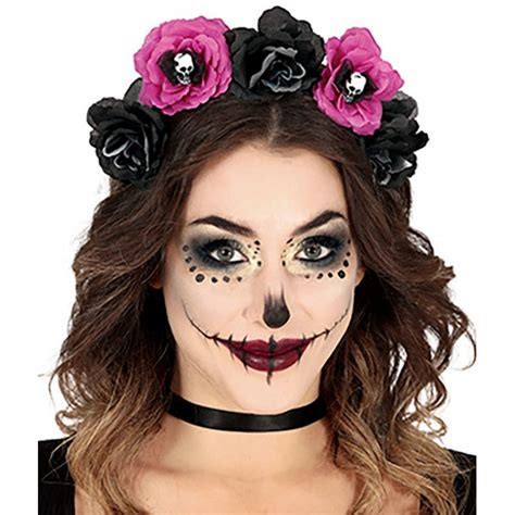 Diadema De Catrina Con Flores Negras Y Rosas Para Halloween Env O En