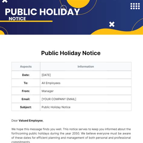 Free Public Holiday Notice Template - Edit Online & Download | Template.net