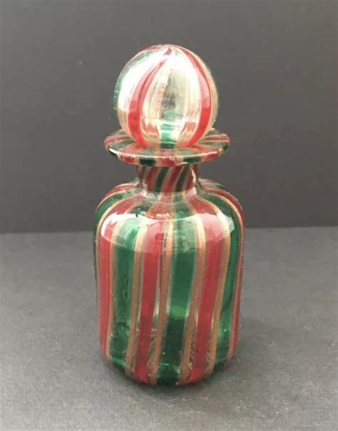 Petit Flacon Parfum Ancien Et Agitateur Verre Souffl Murano Rouge