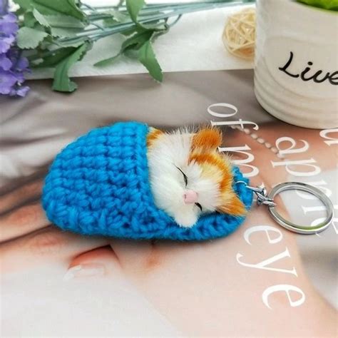 Sleeping Cat Pompom Keychain Shop For Gamers Acess Rios Poses Desenho