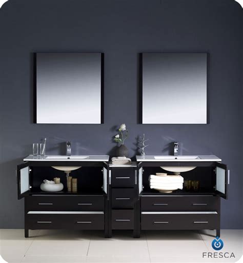 84 Espresso Modern Double Sink Bathroom Vanity With Faucet And Linen