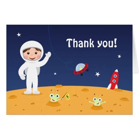 Space Cartoon Spaceman On Mars Thank You Card Uk