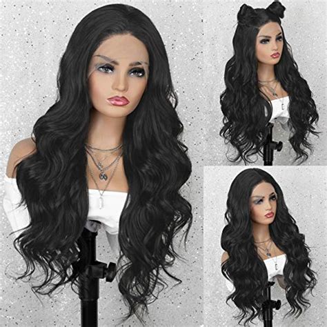 Kryssma 13x4 Black Lace Front Wig Body Wave Long Wavy Synthetic Wigs