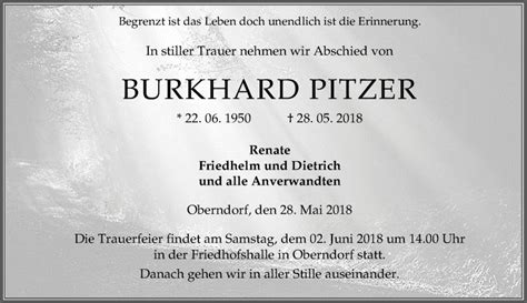 Traueranzeigen Von Burkhard Pitzer Vrm Trauer De