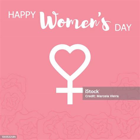 Square Happy Womens Day Banner Heart Shaped Female Gender Symbol Stock