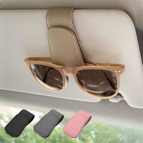 Lordap 2 Packs Sunglasses Holders For Car Sun Visor Magnetic Leather