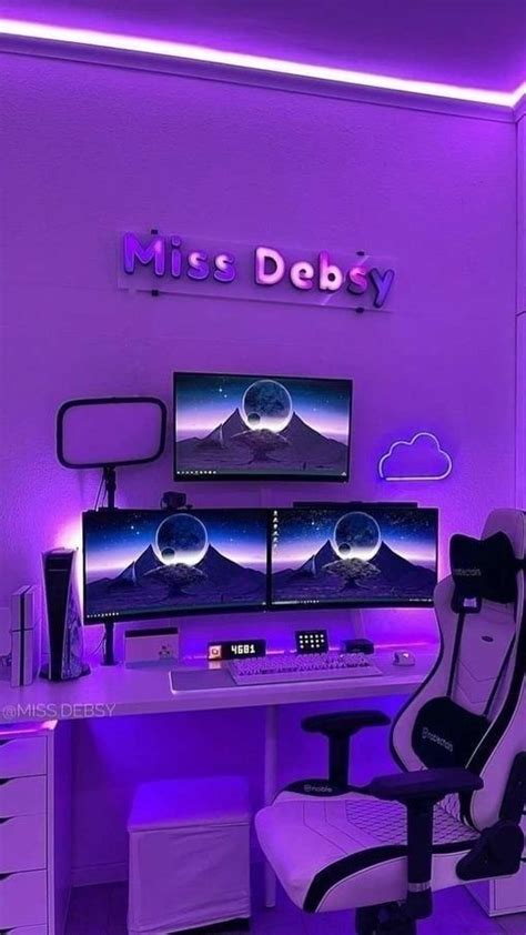 Purple Themed Rgb Gamer Girl Streaming Gaming Room Setup Gaming Station