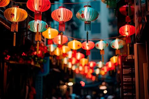 Premium AI Image | Chinese new year lanterns in china town in the street