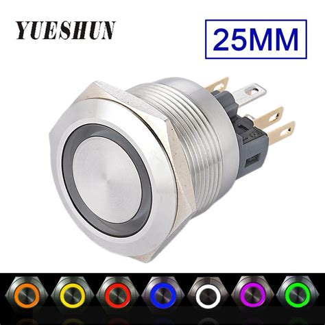 YUESHUN 25mm Metal Illuminated Push Button Switches Momentary ON OFF