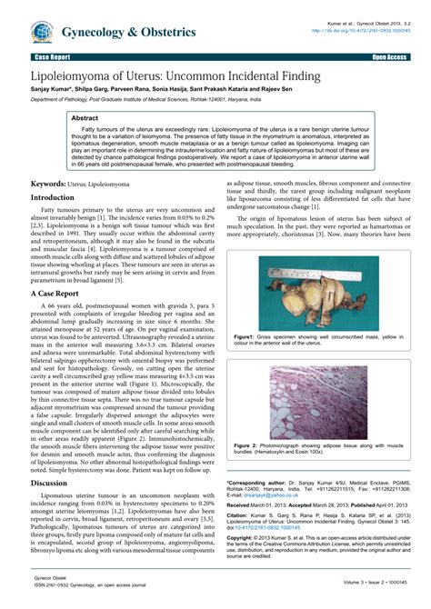 PDF Lipoleiomyoma Of Uterus Uncommon Incidental Finding