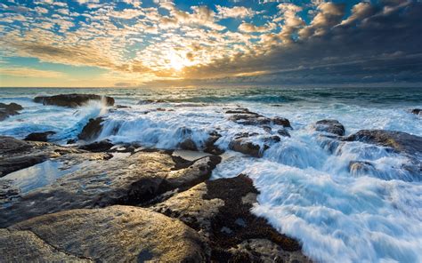 Fondos De Pantalla Rocas Las Olas Del Mar Sol Cielo Nubes Puesta