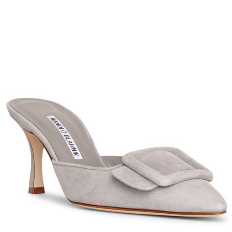 Manolo Blahnik Maysale 70 Light Grey Suede Mules Modesens