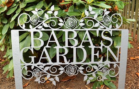 Custom Metal Staked Garden Sign With Roses Custom Metal Name Etsy