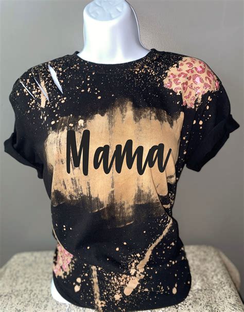 Mama Shirt Bleach Distressed Shirt For Women Leopard Print Etsy