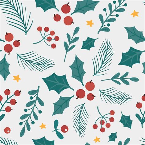 Premium Vector Christmas Seamless Pattern With Berries And Leaves