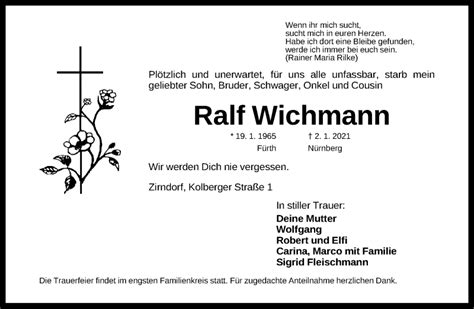 Traueranzeigen Von Ralf Wichmann Trauer Nn De