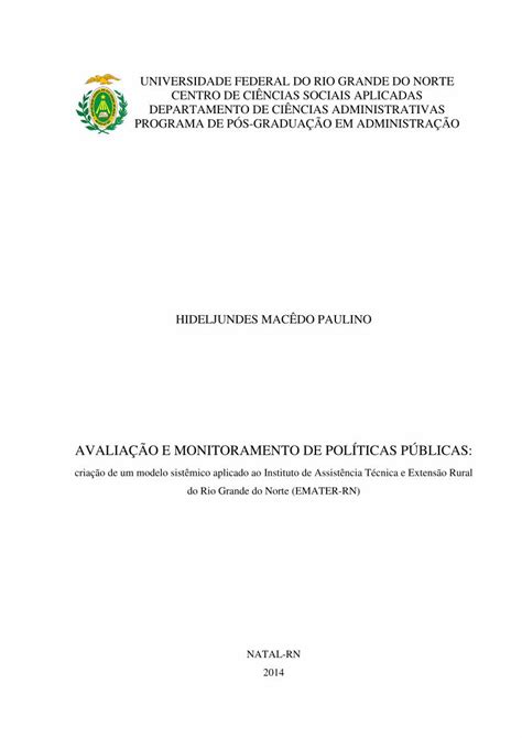 Pdf AvaliaÇÃo E Monitoramento De PolÍticas PÚblicas Programa De Pós