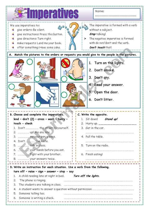 Imperative Verbs Worksheet Entry 1