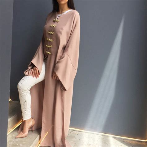 Dusty Pink Abaya With Gold Moroccan Button Fastening Abaya Fashion