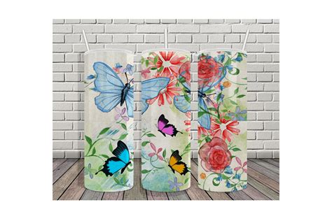 20oz Tumbler Floral Butterflies Graphic By Ratipornkungdent Creative