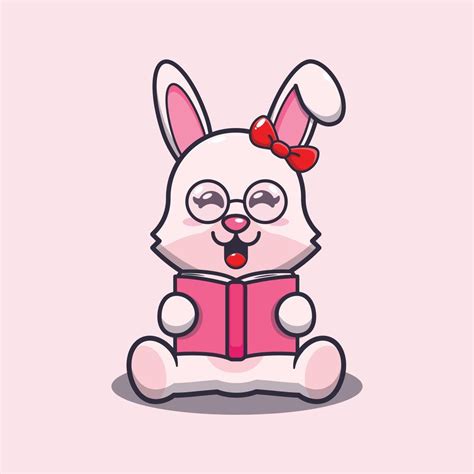 Cute Bunny Cartoon Mascot Illustration Reading A Book Vector