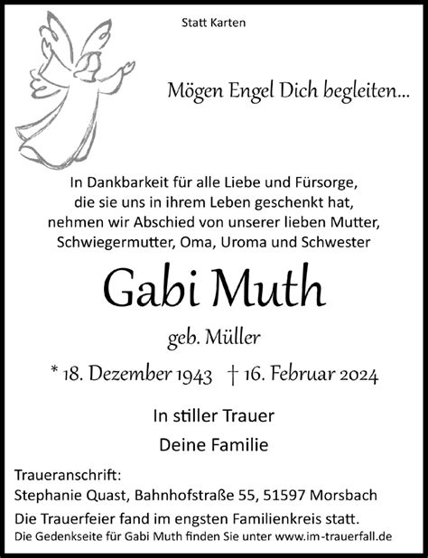 Traueranzeigen Von Gabi Muth WirTrauern