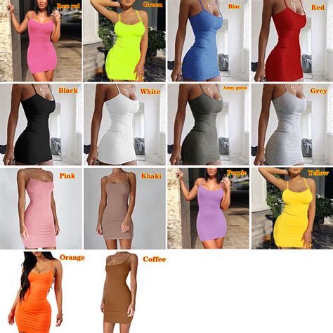 Women Plain Strapy Bodycon Ladies Sexy Sling Mini Dress Party Club