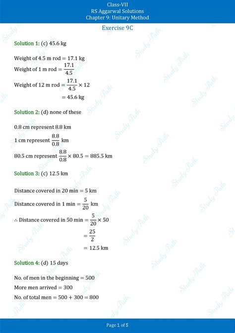 RS Aggarwal Solutions Class 7 Chapter 9 Unitary Method Study Path